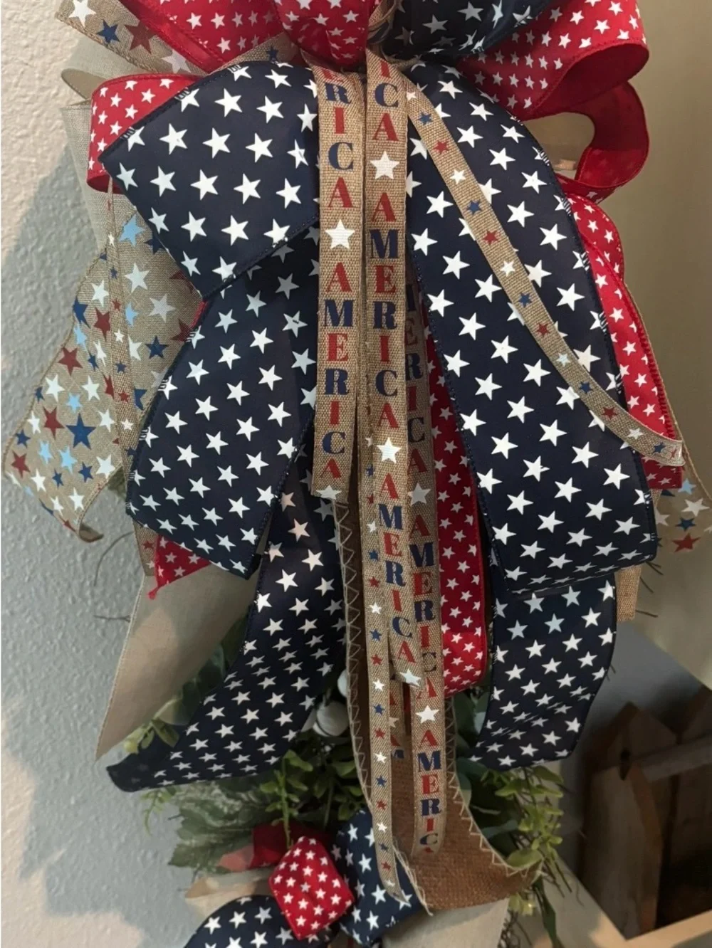 Patriotic Americana Swag Wreath in Red, Navy Final Sale Matching Bow Available